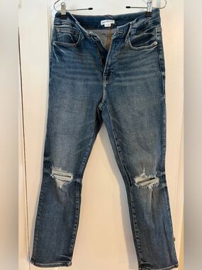 Good American Mid Wash Distressed Crop Jeans - Blue